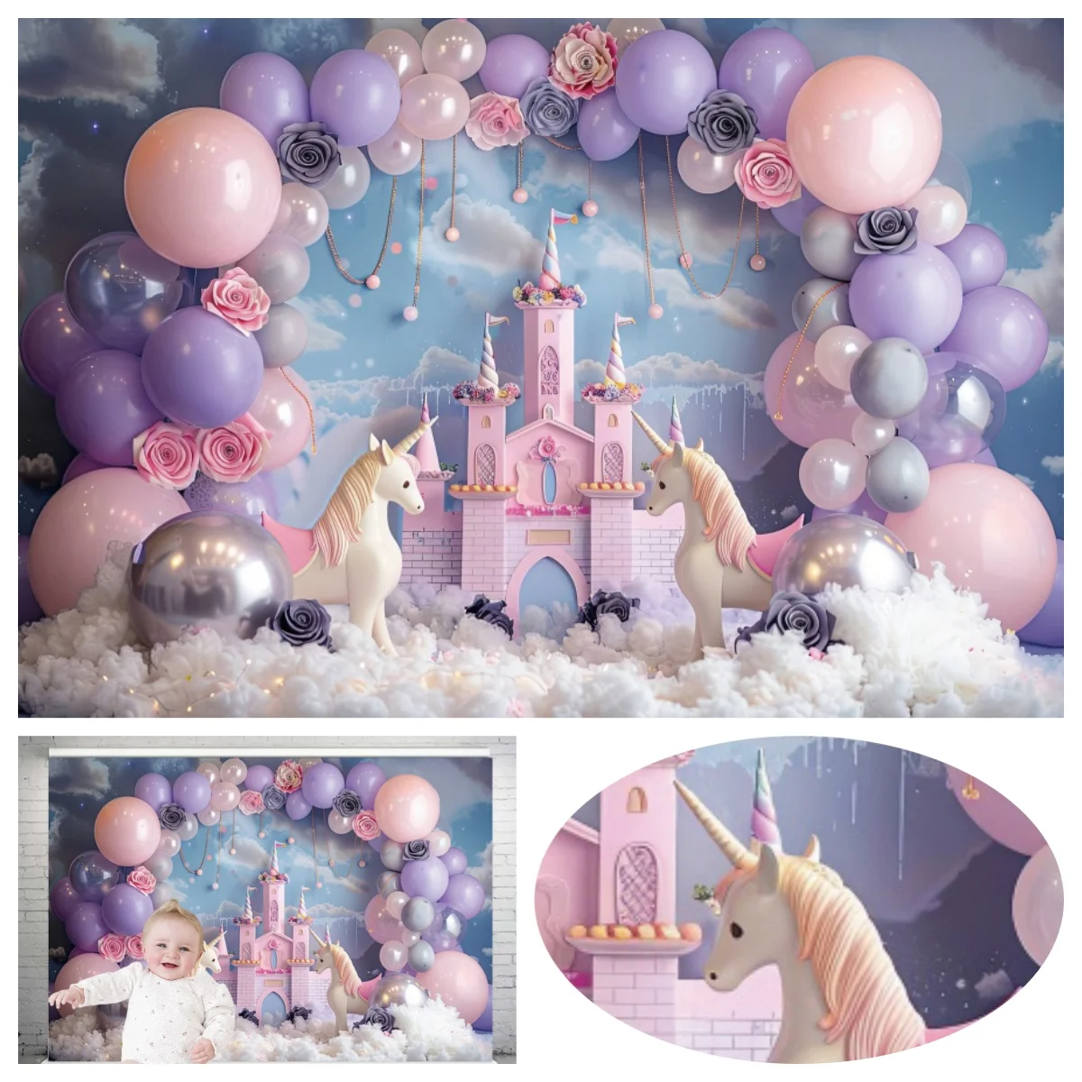 Girls Boys 1st Birthday Decoration Backdrop Colorful Balloons Newborn Birthday Baby Shower Photography Background Photo Studio photo backdrop