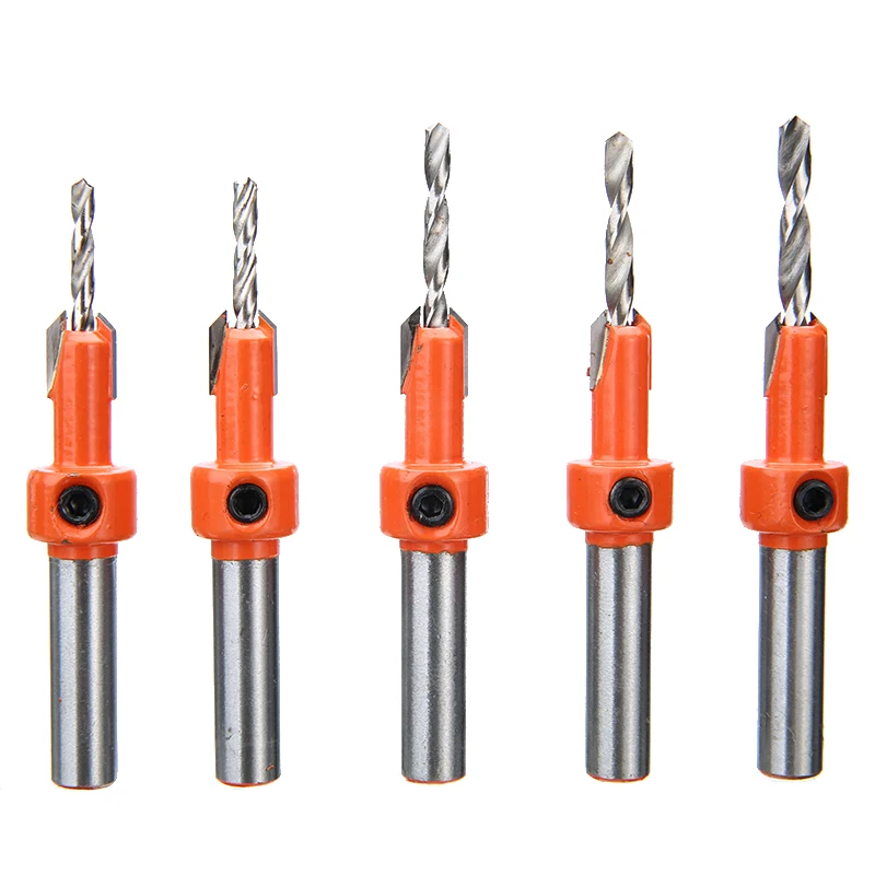 

5pcs Countersink Drill Woodworking Drill Bit Set 8mm Shank Carbide Router Oblique Hole Locator Drill Bits Kit Screw Hole Drill