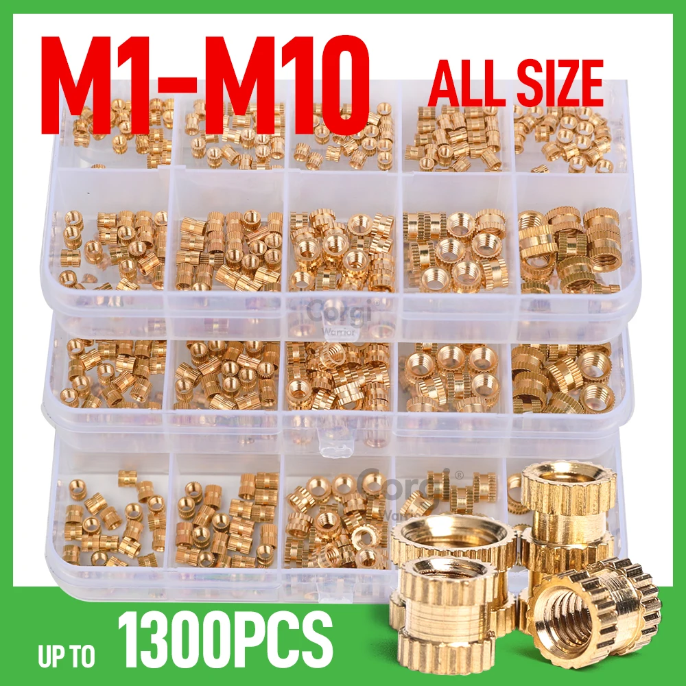 M1 to M10 Hot Melt Brass Heat All Size Insert Nut Set Heat Inserts Nuts Assortment Tool Kit Knurled Thread Nutinsert Box 70/1300