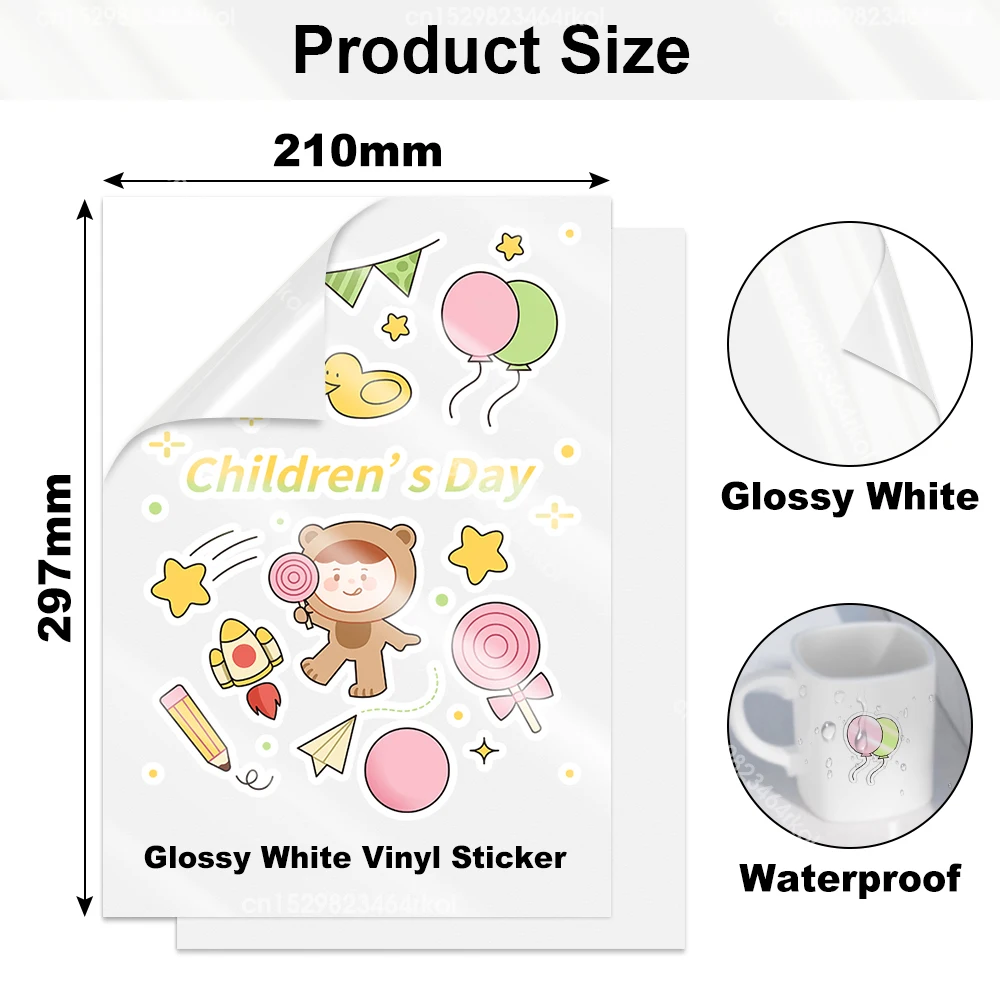 50 Sheets Glossy Stickers & A4 Self-adhesive Label Paper#Print Sticker  Adhesive Paper And Self-adhesive Stickers, Bright White, Quick Drying