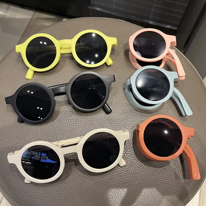 

Vintage Children Small Frame Circle Sunglasses Girls' Folding Fashion Sun Glasses Cute Baby Sunshade Eyewear UV400 Oculos De Sol