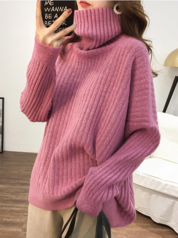 

Autumn Winter Women's Sweater 2023 New Fashion High Neck Pullover Underlay Korean Version Loose Thickened Knit Long Sleeve Top