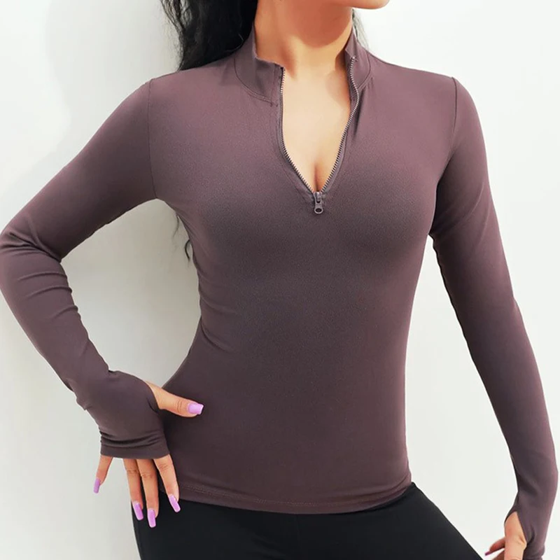 Aiithuug Half Zip Thumbholes Yoga Jackets Women's Slim Fit Long Sleeve Breathable Pilates Sports Running Outdoor Hiking Pullover