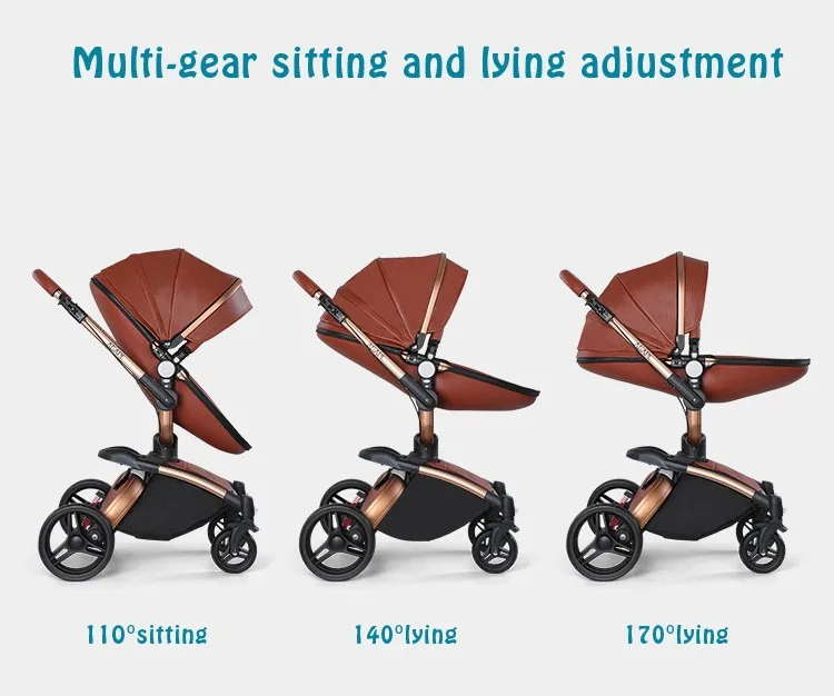 Luxury Leather 3 in 1 Baby Stroller Two Way Suspension 2 in 1 Stroller Safety Car Seat Newborn Bassinet Baby CarriagePram Fold