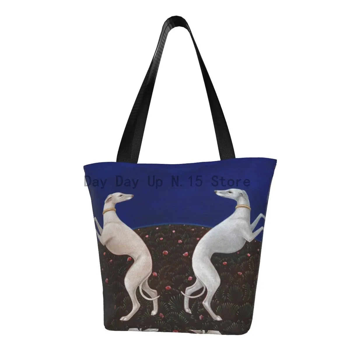

Greyhound Dog Groceries Shopping Bags Print Canvas Shopper Tote Shoulder Bag Large Capacity Washable Sihthound Animal Handbag