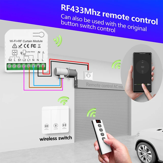 Interruptor de cortina Wifi Rf, módulo de persiana enrollable Tuya Smart  Life, transmisor de 433mhz, Control remoto, persianas para ventana, Alexa y  Google Home