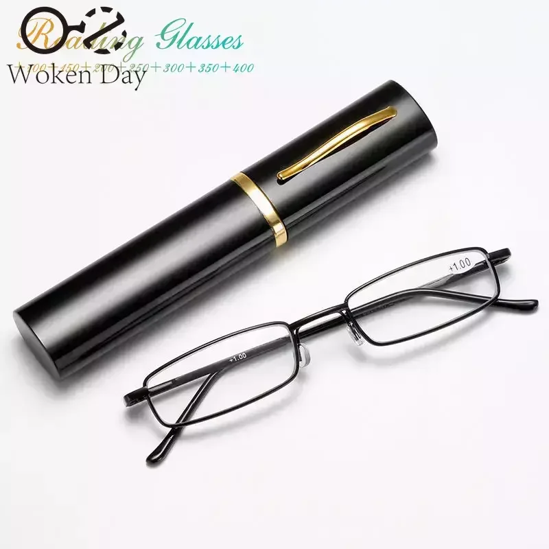 

Женские и мужские компьютерные очки, 1 шт., складные мини-очки для чтения с переносным контейнером из сплава от + 1,0 до 4,0, близорукость с коробкой