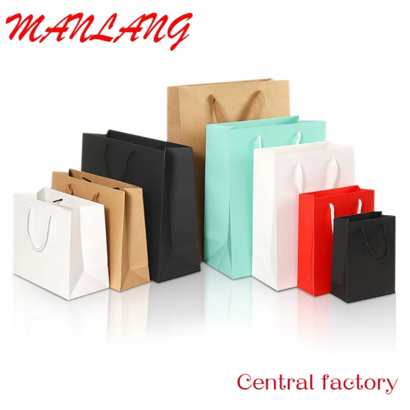 

Custom Custom Printed Your Own Logo White Brown Kraft Gift Craft Shopping Paper Bag With Handles