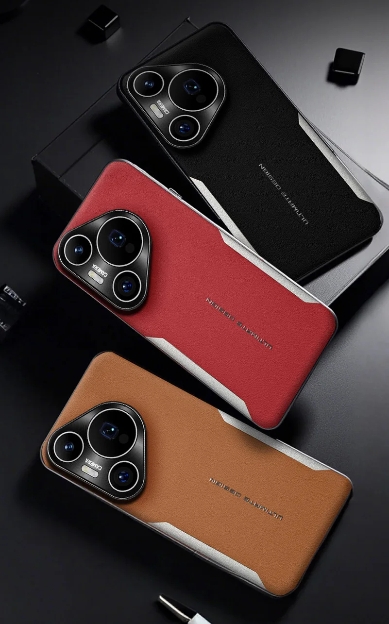 Color-Blocked Plain Leather Lens Case