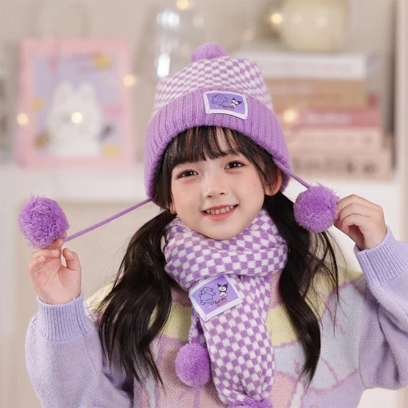 

Sanrio Kuromi Girls Hat Kawaii Anime Cinnamoroll My Melody Thick Cute Knitted Wool Hat Winter Warm Ear Protection Windproof Toys