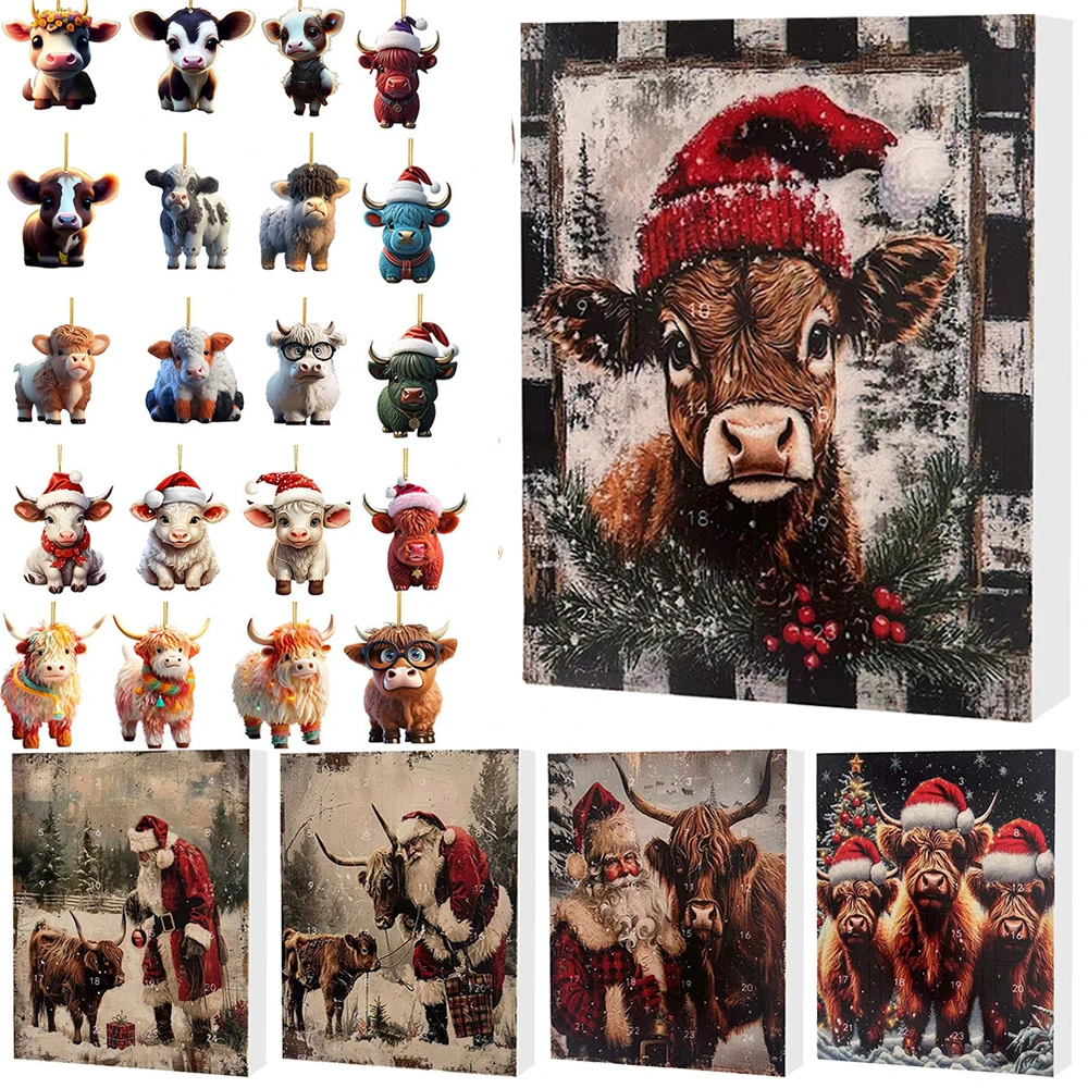 Acrylic Cartoon Highland Cow Ornaments for Christmas Tree Decorations