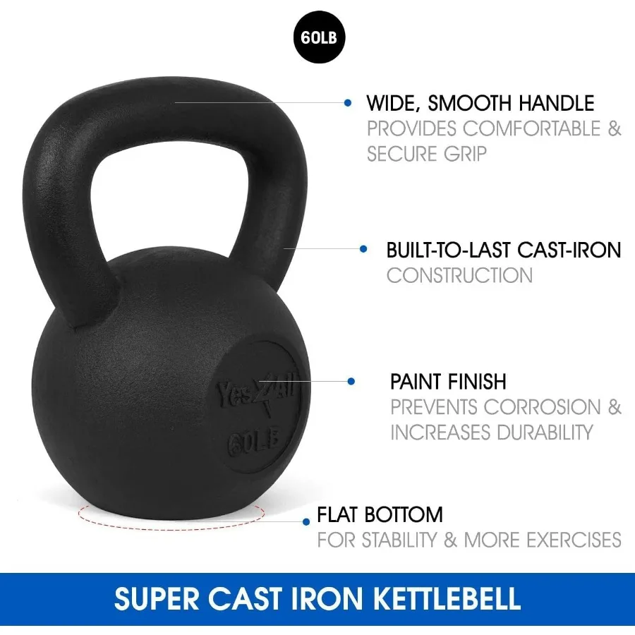 Cast Iron Kettlebell, Strength Training Kettlebells 60lbs for Full Body Workout, Push up, Strength Training - Single for Men