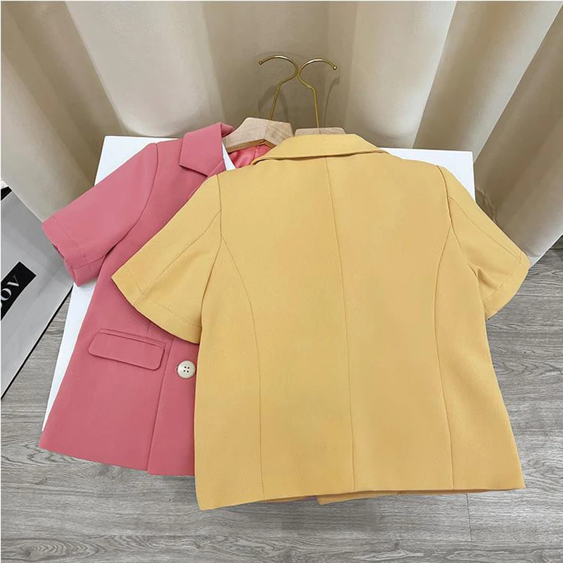 2022 Summer Childrens Short-sleeved Suit Set Kids Performance Catwalk Party Dress Costume Kids Blazer Shorts 2pcs Cl