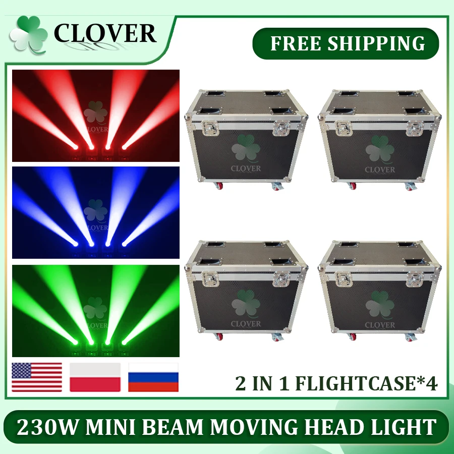 0 Tax 4Pcs Fly Case Per Mini Sharpy 230W Beam 7R Lyre 7R Moving Head Light Beam 230W Sharpy Stage Lights 230W 7R Beam Wash Spot