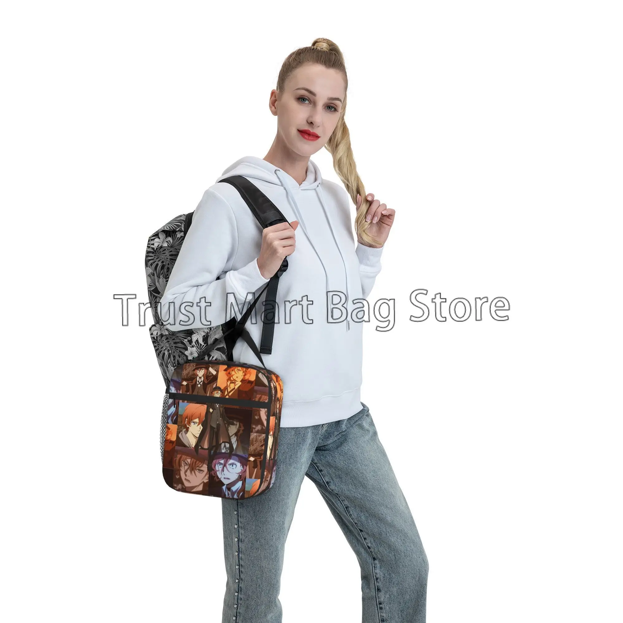 Bungou Stray Dogs Nakajima Atsushi TV Series Chuuya Nakahara Insulated Lunch Bag Reusable Portable Thermal Lunch Box Bento Tote