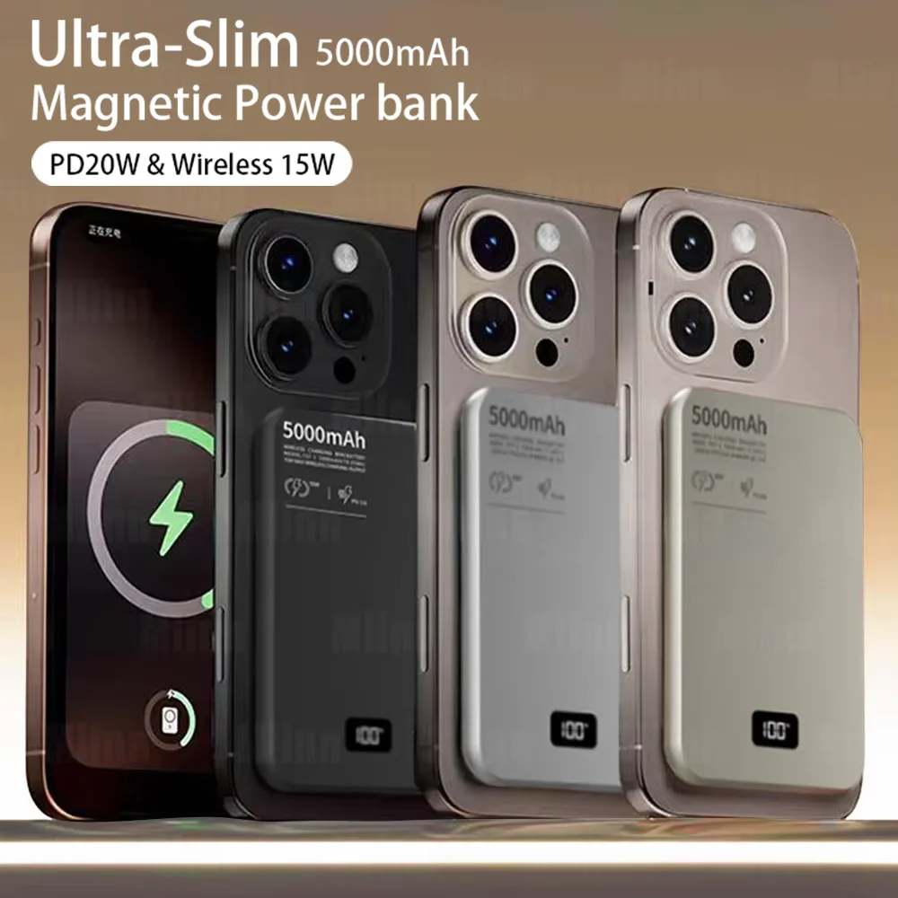 Magnetic Wireless Charger Ultra Thin Power Bank For MagSafe PD20W Fast Charger LED Display For iPhone Samsung Mini