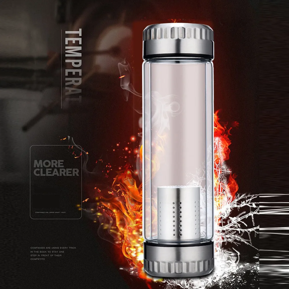Double Wall Glass Tea Water Bottle with Filter and Strainer - Ideal for Outdoor and Office Use