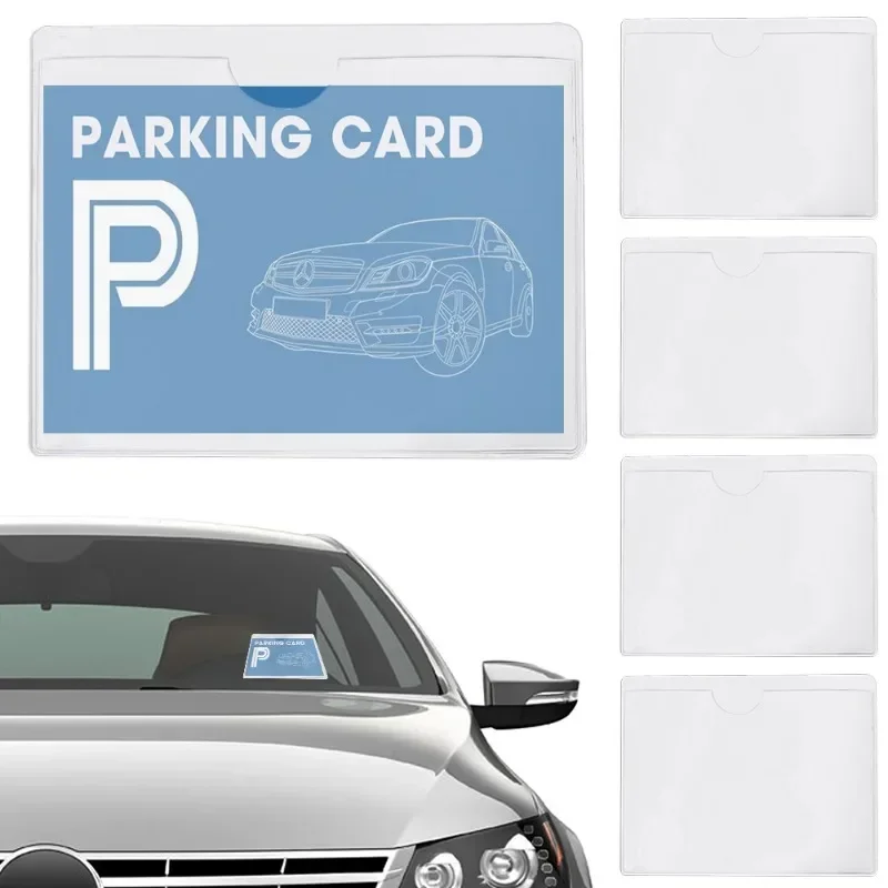 Transparent Adhesive Card Holder for Car Windshield with Protective Film and Parking Pass Label Set