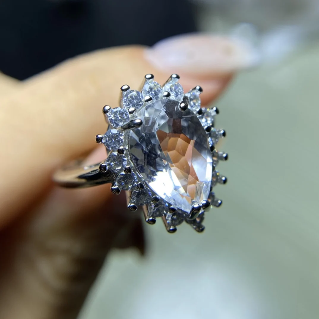 Joyas feminino natural branco cristal anéis joyeria fina aros de moda  presente dedo anel boca vivo s925 configuração - AliExpress