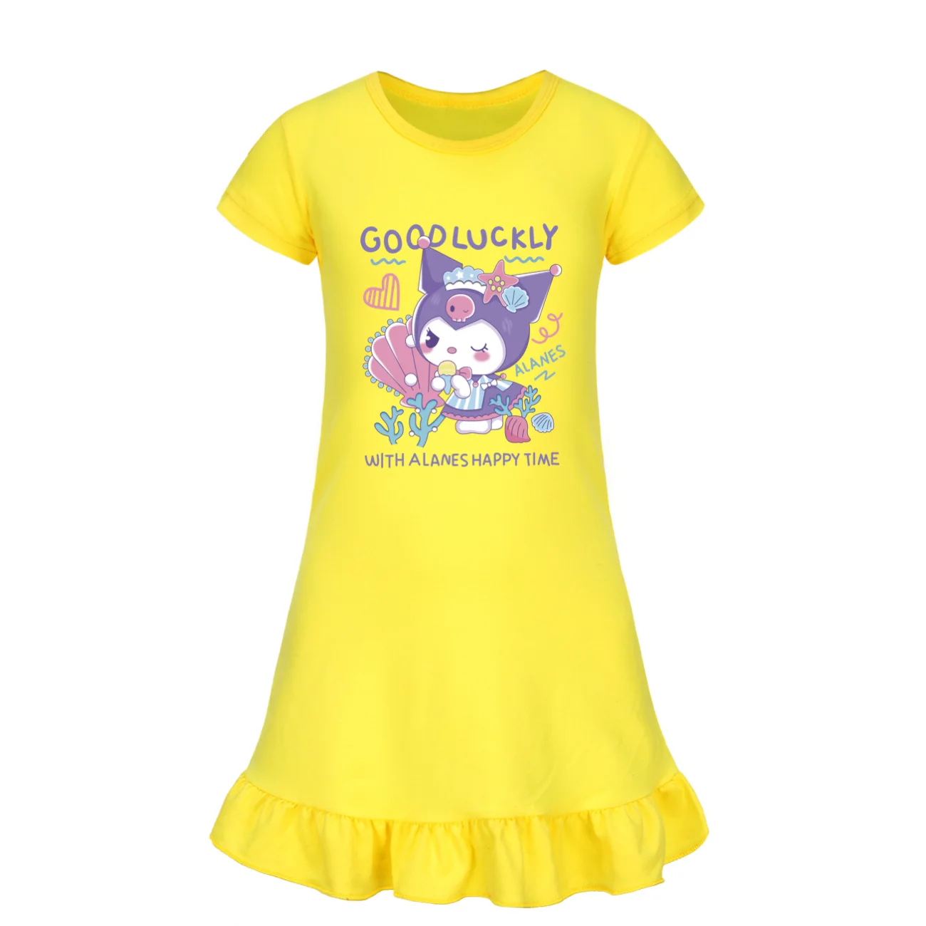 쿠로미 여아용 원피스 아이스 실크 반팔 잠옷, 가정 원피스,  잠옷, 키즈 드레스, 3469