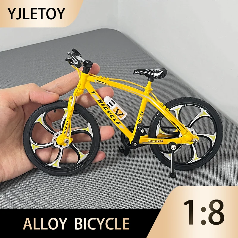 1:8 미니 모델 합금 자전거 노란색 다이 캐스트 장식, 금속 손가락 Bmx 산악 미니 자전거 시뮬레이션 장난감 선물