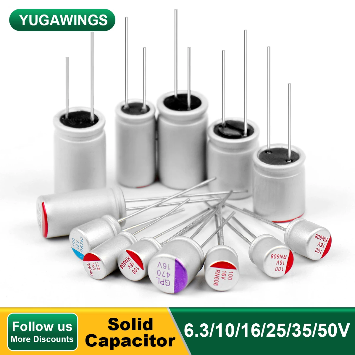 

20Pcs Solid Capacitor Motherboard 6.3V 10V 16V 25V 47UF 68UF 100UF 220UF 470UF 680UF 820UF Graphics Card 5x7 6x8 8x8 8x12 10x16