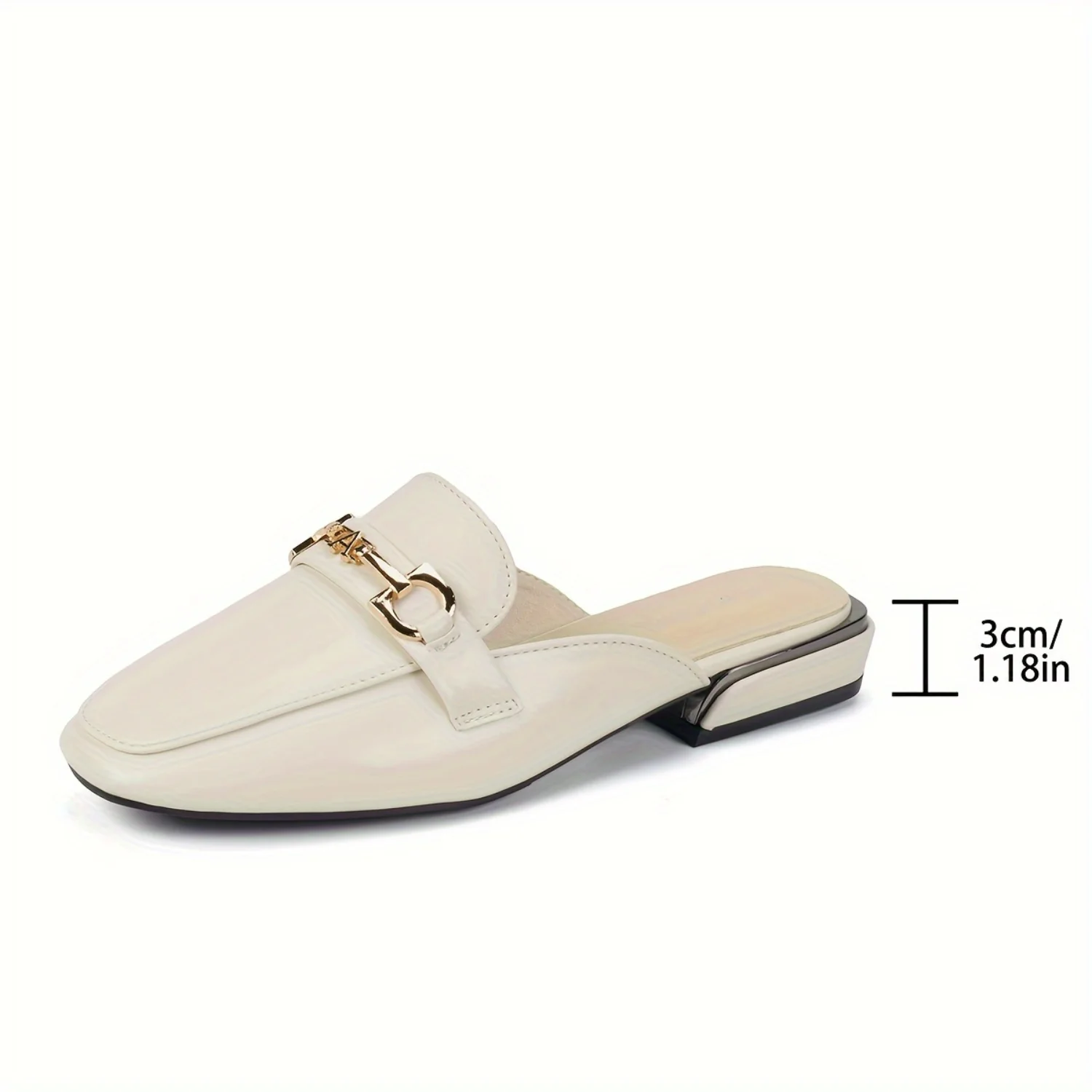 Elegant Women's Metallic Buckle Decor Flat Mules for Stylish Ladies, Slip On Square Toe Shoes with Comfortable Fit and Modern St