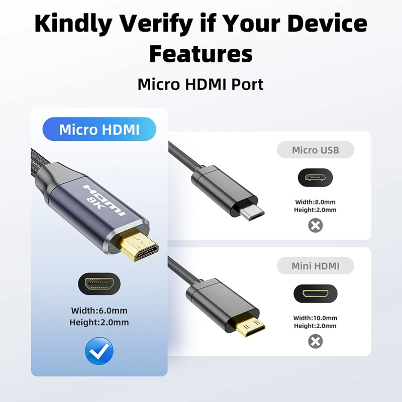 Premium 8K Ultra HD Micro HDMI to HDMI Cable with HDR and eARC Support