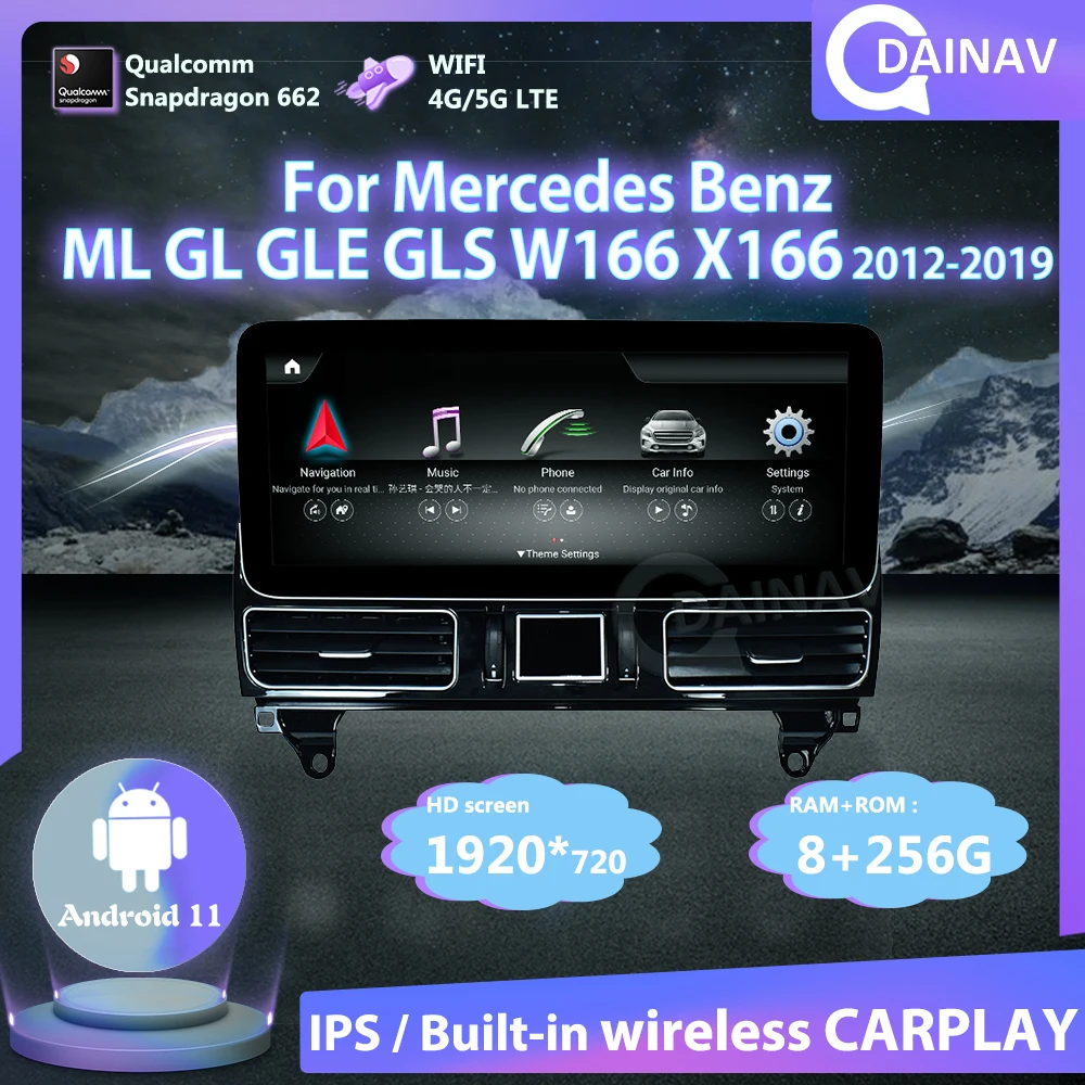 

256GB 12.3 Inch Android 11 Car Radio For Mercedes Benz ML GL GLE GLS W166 X166 2012-2019 Stereo Video GPS Navigation Head Unit