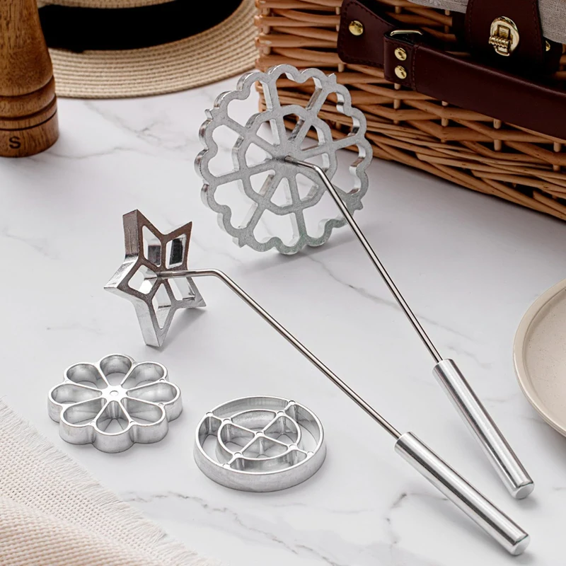 Rosette Iron Molds Set Bunuelos Mold With Handle Cooking Stamp Maker Kit Cookie Cutter Aluminum Alloy Waffle Mold