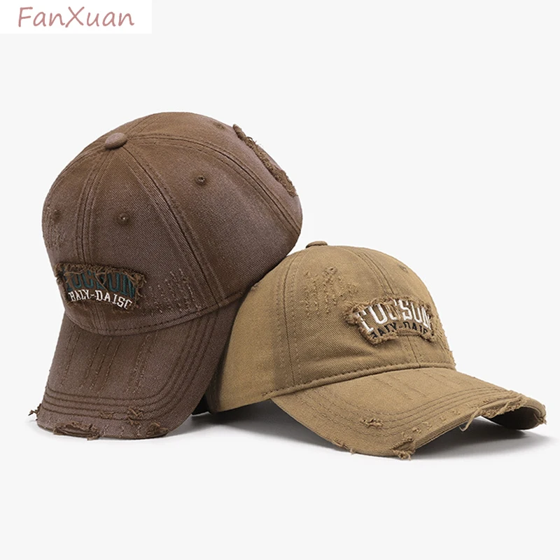 

Good Quality Cotton Baseball Cap for Women and Men Trucker Hats Distressed Ripped Fashion Letters Embroidery Cap