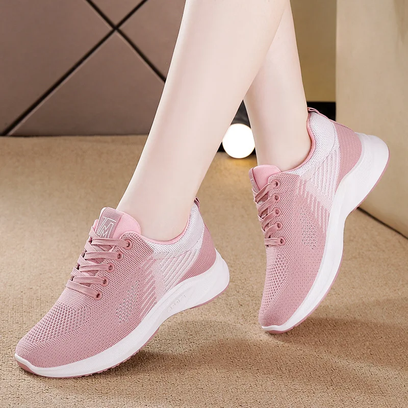 2022 New Breathable Shoes for Women Sneakers Stretch Fabric Tenis Feminino Lace-up Casual Lady Shoes Platform Sneakers Woman