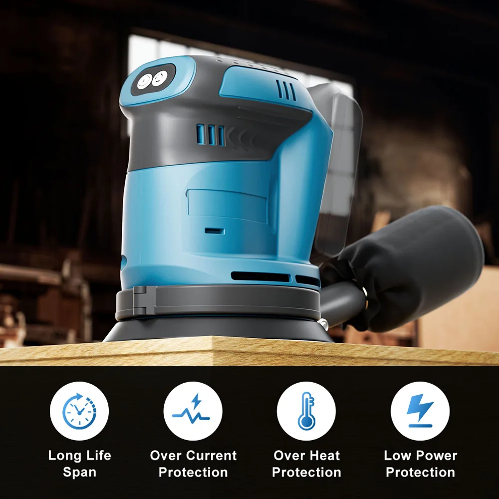 Cordless Electric Orbital Sander 125MM Makita 18V Battery 3 Gears Handheld Rechargeable Orbital Wood Metal Polishing Machine