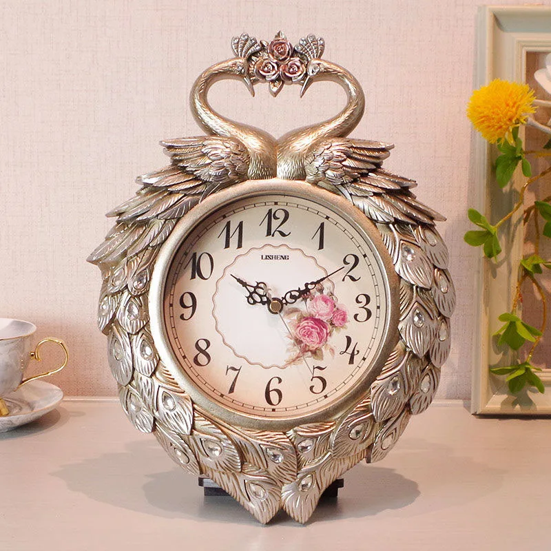 Desktop White Swan Mute  Retro Minimalist Bedside Table Clock A  