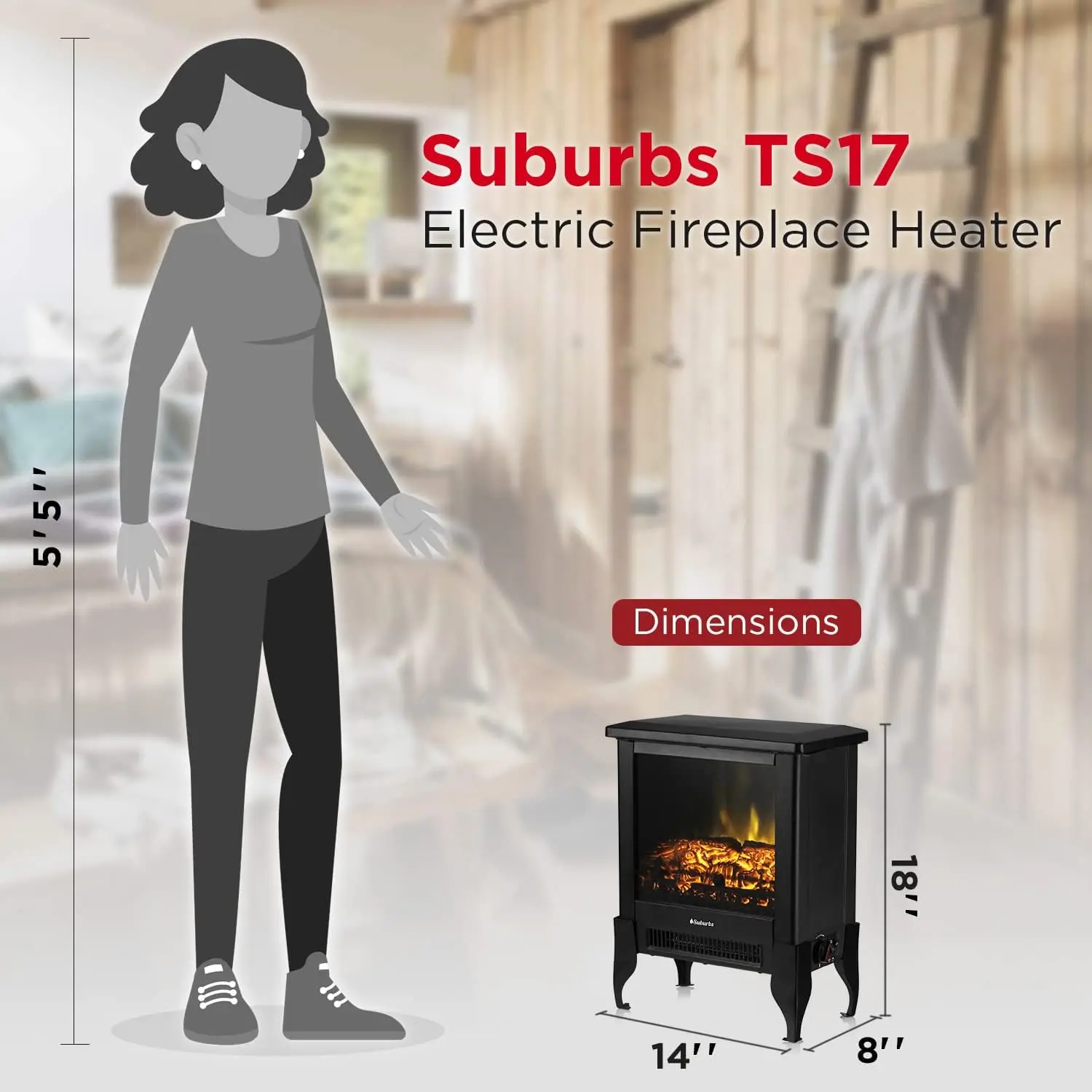 Compact Electric Fireplace Stove, 18” Freestanding Stove Heater with Realistic Flame - Overheating Safety Protection 6