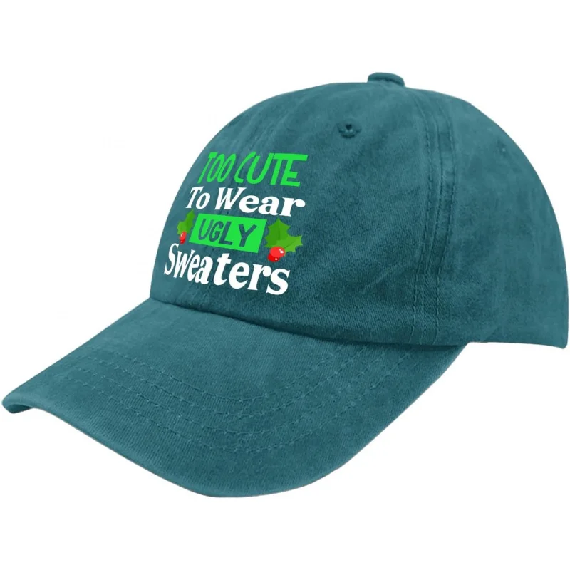 Funny Too Cute to Wear Ugly Sweaters Merry Christmas Retros Baseball Cap Vintage Cotton Washed hats