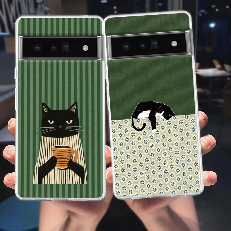 Clear Soft TPU Phone Case with Colorful Striped Cat Art Design
