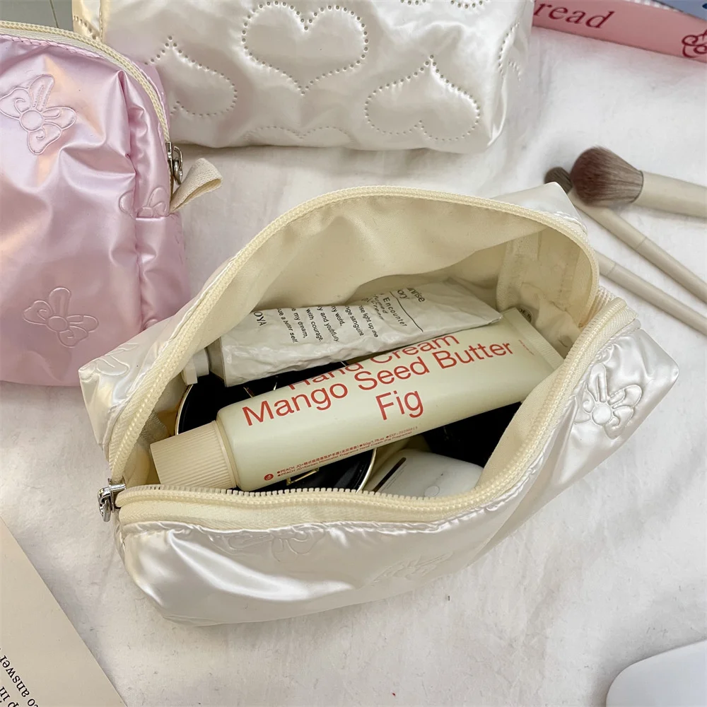 Cute Bow Love Women's Cosmetic Bag Sweet Female Makeup Case Large Capacity Travel Wash Bag Girls Portable Zipper Storage Bags 6