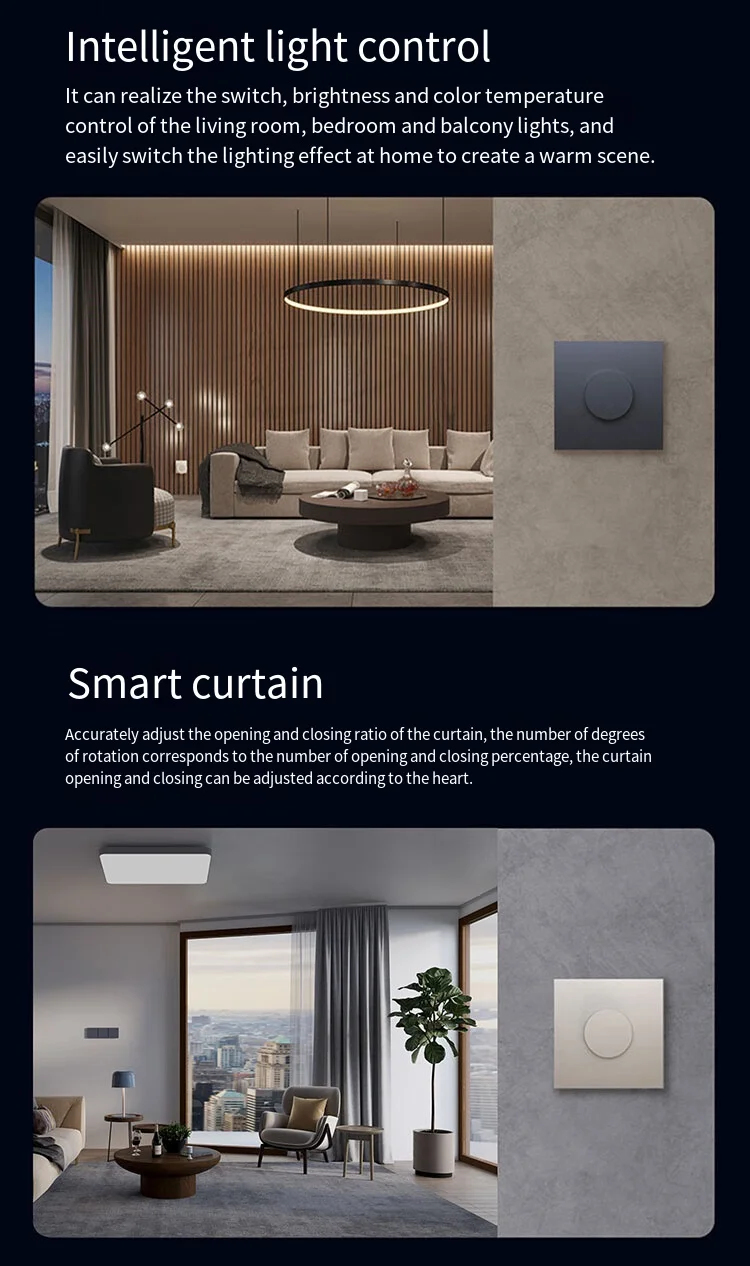Smart Dimmer Wireless Switch H1 Zigbee 3.0 Neutral Zero Line Grey Rotary Remote