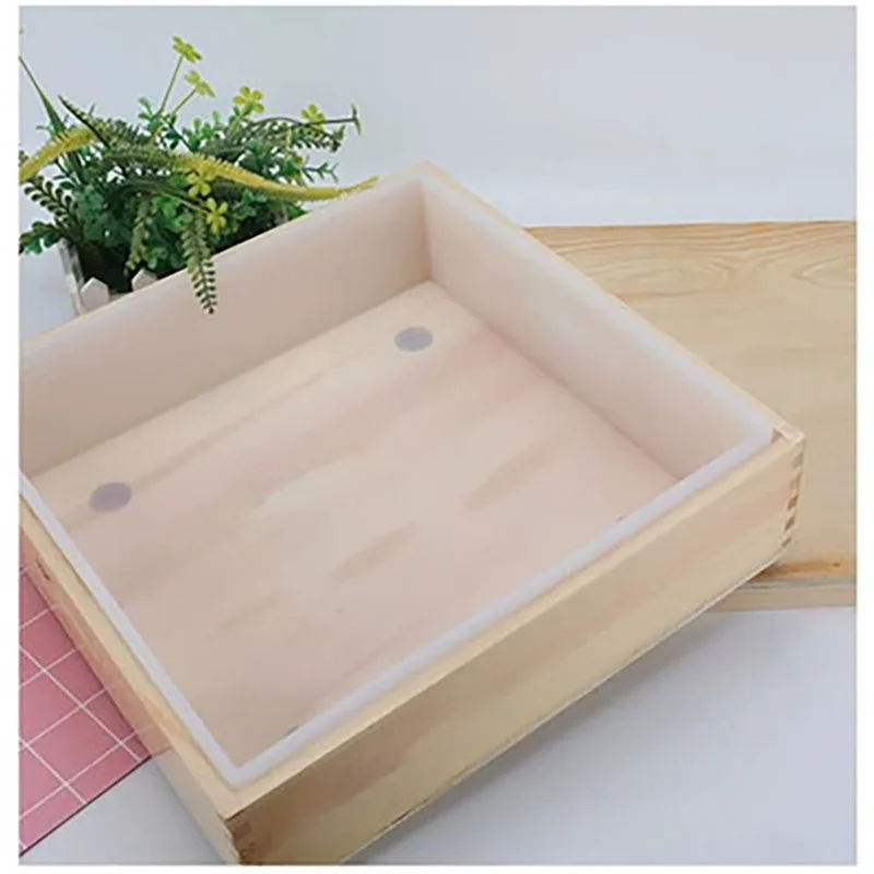 Soap Mold With Wood Box Cover Silicone Material Liner Large