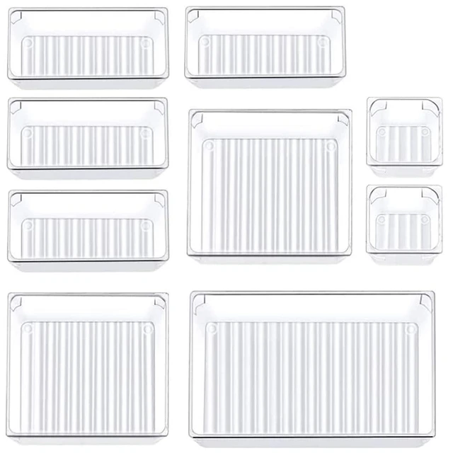 9 Pcs Clear Drawer Organizer Trays Assorted 4-Size Drawer Dividers