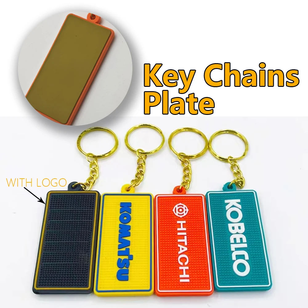 excavator Keychain key ring For Kobelco KOMATSU Hitachi caterpilla Rubber rectangular chain plate
