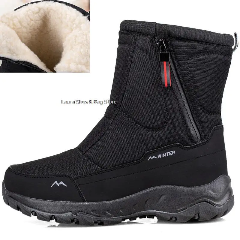 Winter Hiking Shoes Men Snow Boots Warm Plush Side Zipper Winter Shoes For Man Fashion Waterproof Outdoor Booties Non-slip