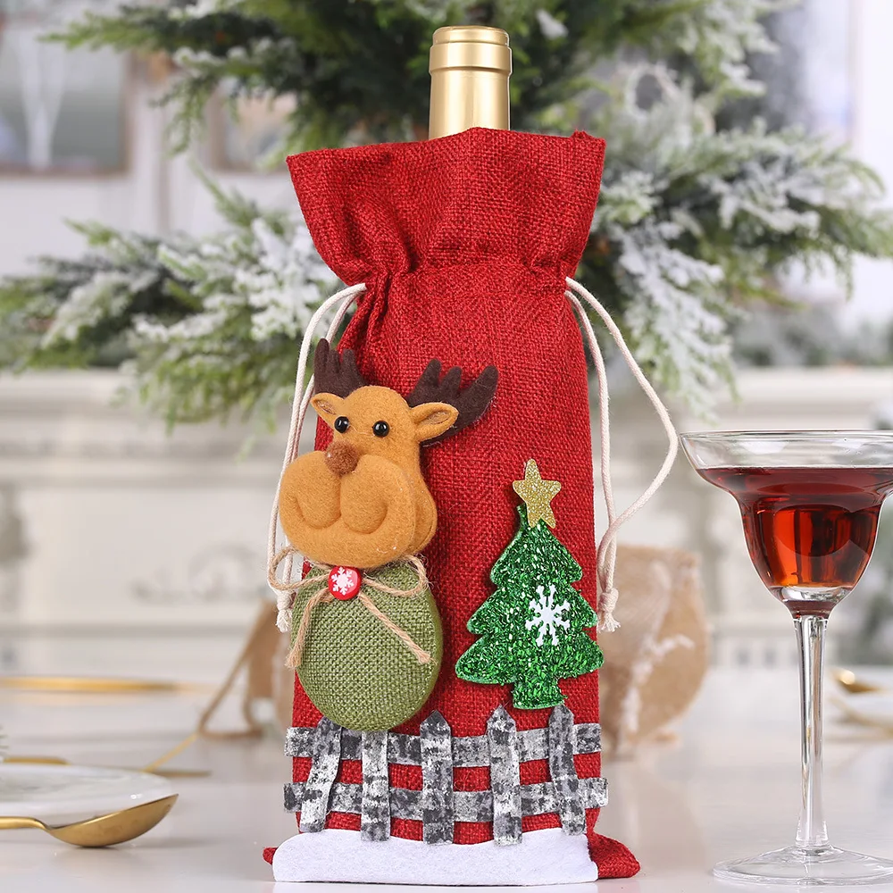 thumbnail image 1 of Juego creativo de botellas de vino navideñas, fundas para botellas de vino con vestido de terciopelo dorado, funda para Papá Noel, muñeco de nieve, decoración para la mesa de la cena de Navidad y Año, 1 of 5