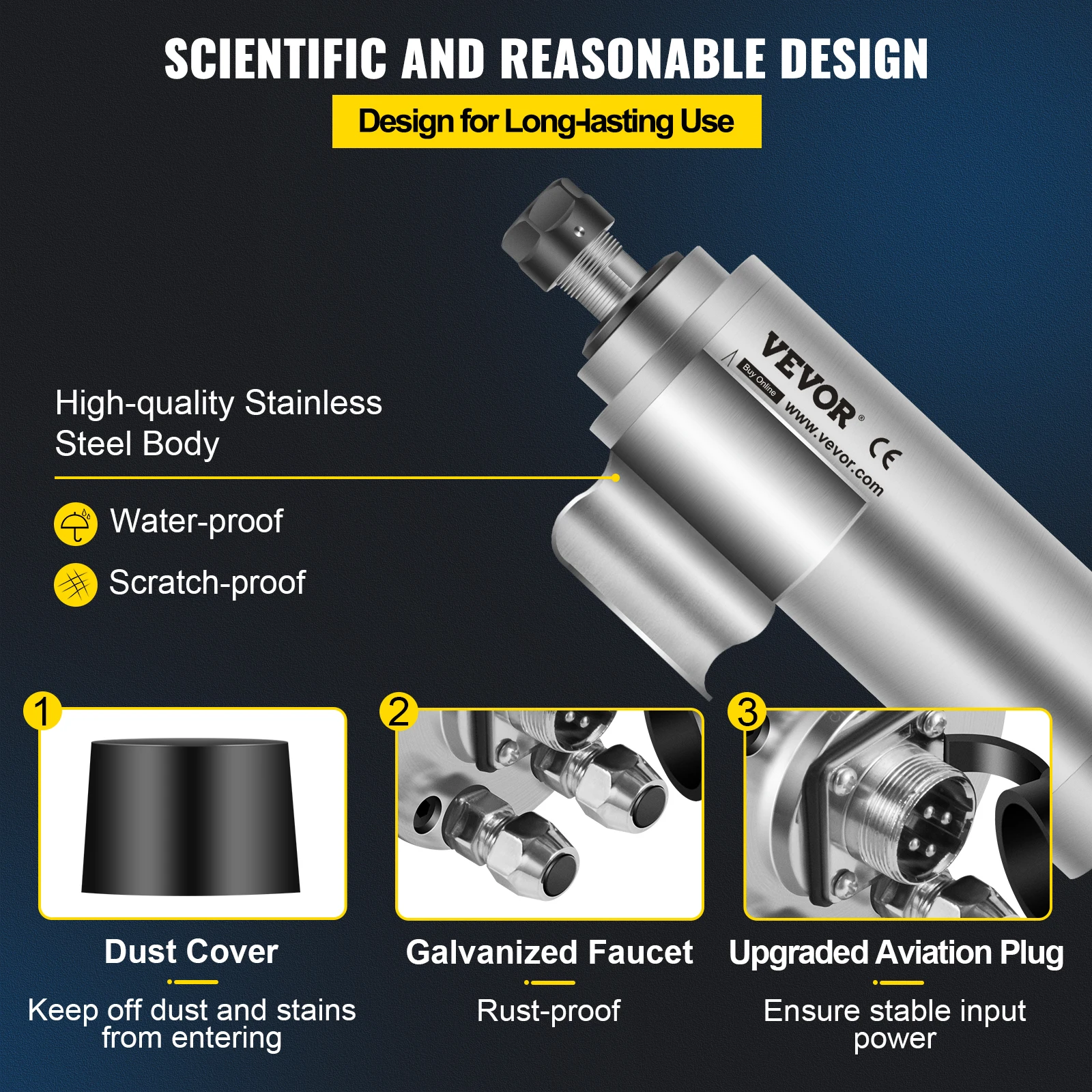 High Speed Motor Water Cooling Spindle Kit VEVOR 2.2KW 3KW Water Cooled Spindle Motor Kits 220V High Speed ER20 Collet 3 Bearings For CNC Router Engraving Milling Machine