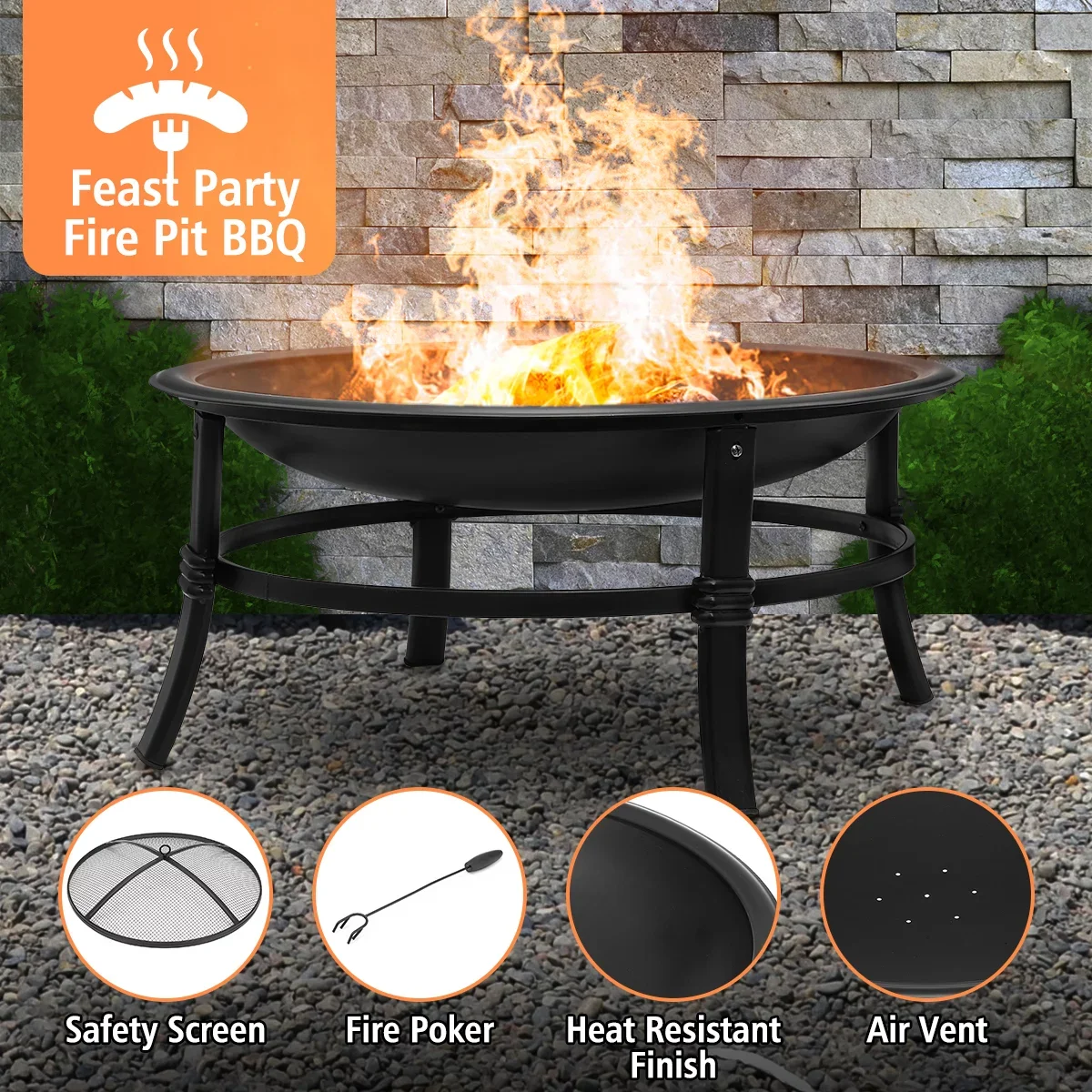 Portable Steel Wood Burning BBQ Grill Fire Pit Outdoor Camping Stove