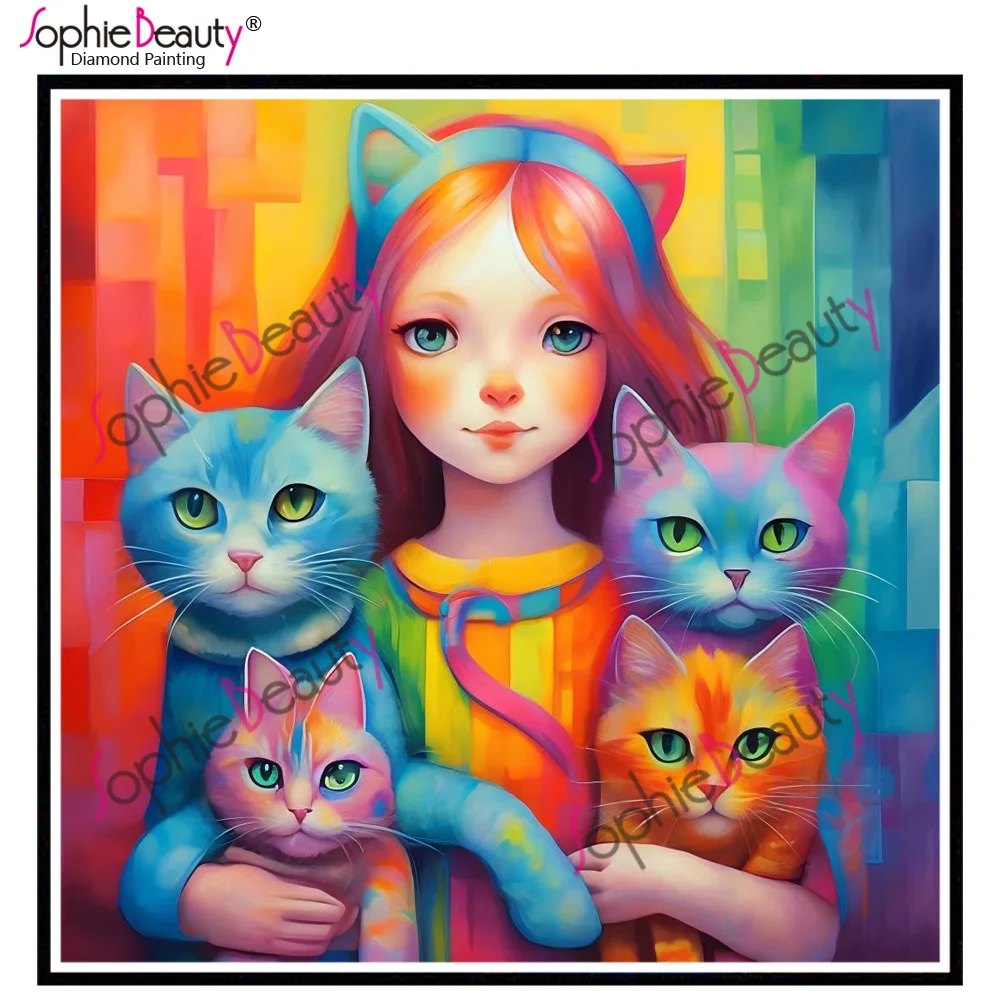 Sophie Beauty Quadrat voller Fee Staub Harz Diamant Malerei süße Mädchen Katze Kristall Bohrer Diamant Stickerei AB Stein Mosaik Kunst – Detail 11