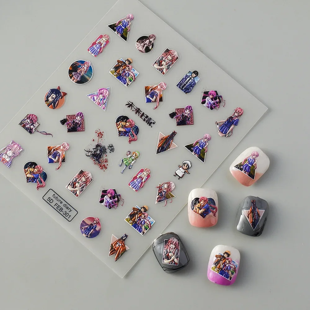 Gasai Yuno Anime Nail Stickers Otaku Nail Art Knife Gasai Yuno Self Adhesive Art Accessories Manicure Sticker for Nails