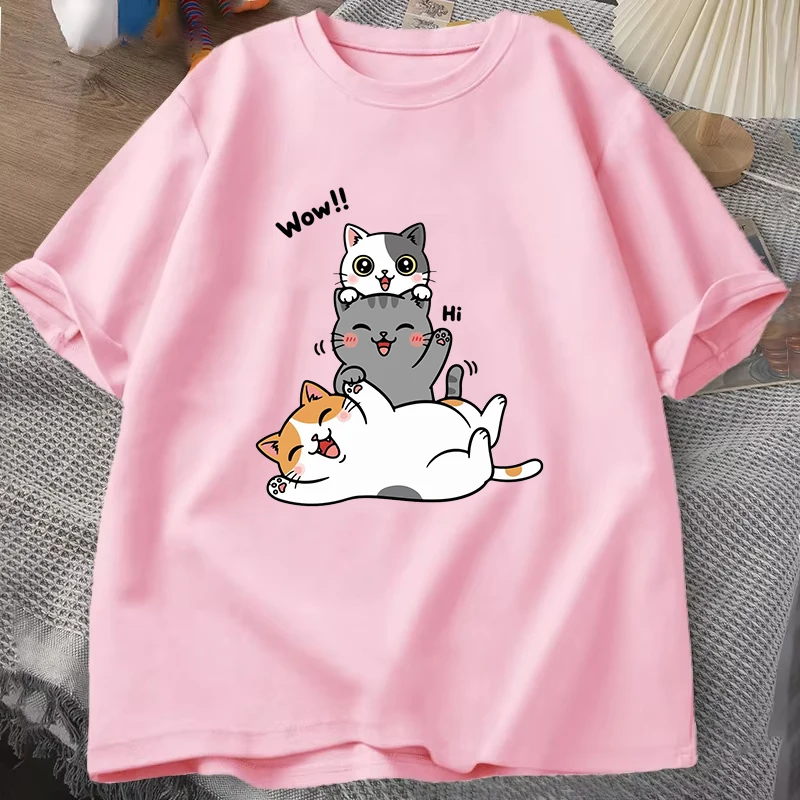 Lustiges Niedliches Katzen-Print T-Shirt für Männer und Frauen Harajuku T-Shirt Unisex Mode Sommer Oberteil