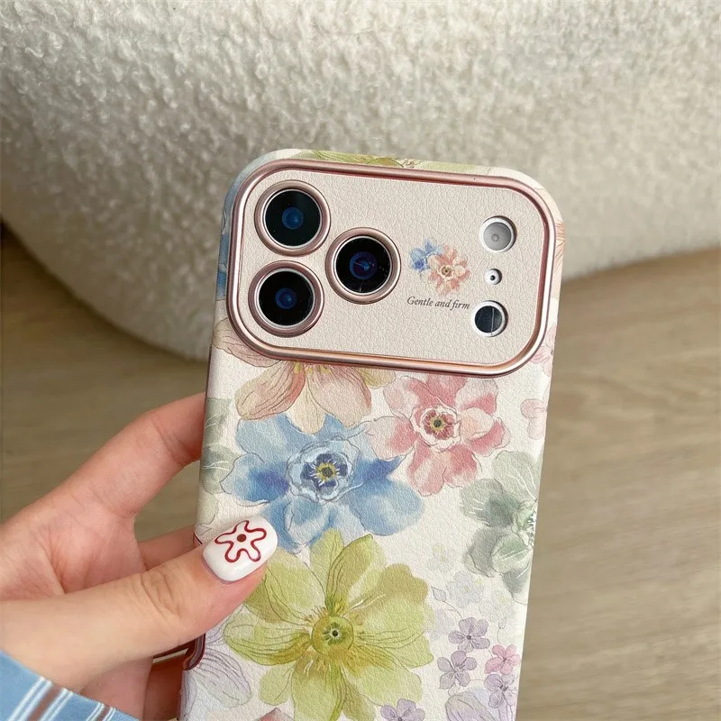 Korean Style Flower Phone Case with Wrist Strap – Shockproof Retro Floral Protective Cover
